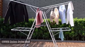 Clothes Drying Rack, Foldable 2-Level Laundry Racks for Drying Clothes Rack,Stainless Steel Drying Rack Clothing Collapsible for Indoor Outdoor,with Height-Adjustable Wings,Gray