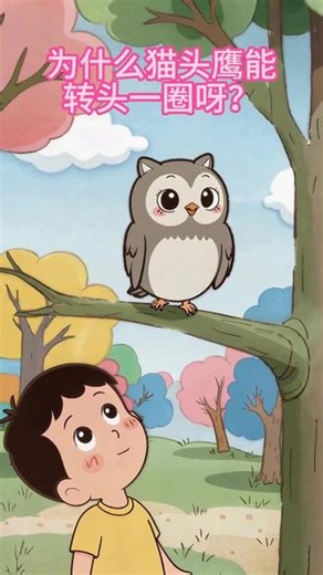 🦉猫头鹰为什么能转头一圈？12 秒告诉你！#儿童科普 #动物小知识 #猫头鹰科普 #幼儿启蒙 #趣味科普