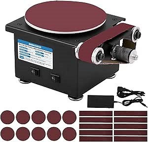 MXBAOHENG Mini Disc Sander 6-Inch Electric Mini Belt Sander 1.2-Inch by 15-Inch, Small Sanding Belt Machine for Wood Crafts Metal Stone Grinding 100W 8000RPM (Model A)
