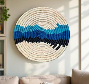 Handwoven African Raffia Wall Plate Baskets in Blue, Black, and Natural Hues - Various Sizes - Etsy