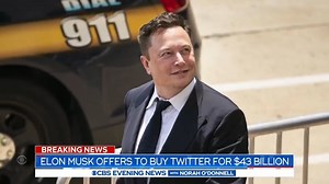 Elon Musk has unveiled a public bid to buy Twitter and turn the site into the world’s “platform for free speech.” Musk recently became the company’s largest shareholder and is now offering $43 billion in cash for the social media site. | CBS Evening News