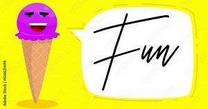 Ice Cream with Fun text. Colorful animated summer sweet food cartoon. 4k resolution animation, moving image.