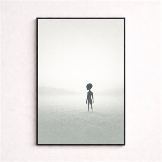 Minimalist Alien Poster, Retro Sci-fi Extraterrestrial Wall Art, Atmospheric UFO Encounter Print, Modern Paranormal Decor - Etsy