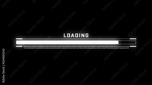 Cyberpunk loading bar animation with glitch effect. Futuristic uploading progress bar with glitch effect isolated on black background. Computer cyberpunk loading screen.