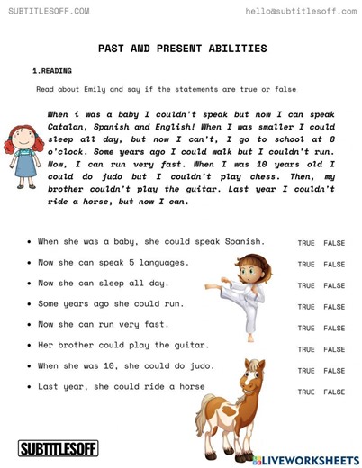 Can could - past present abilities - reading worksheet
