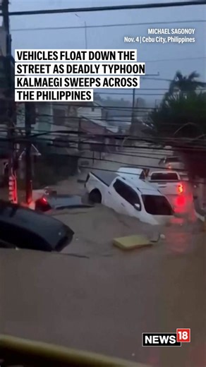 2.7K views · 19 reactions | Vehicles float down street as deadly Typhoon Kalmaegi sweeps across the Philippines #philippines #typhoon #kalmaegi #naturaldisaster | News18 | Facebook