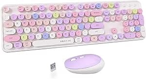 Amazon.com: UBOTIE Colorful Computer Wireless Keyboards Mouse Combos, Typewriter Flexible Keys Office Full-Sized Keyboard, 2.4GHz Dropout-Free Connection and Optical Mouse (White-Colorful) : Electronics