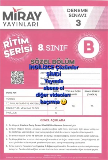 Miray Yayınları Ritim Serisi 3.LGS Deneme #ingilizce #çözüm #video #şimdi #yayinda #lgs #english