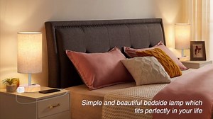 ZJOJO Table Lamp for Bedroom Set of 2, Bedside Small Lamps with 3 Way Dimmable Rocker Switch and AC Outlet, Nightstand Desk Lamp with Gray Fabric Shade Brown Base for Living Room Home Decor Lights