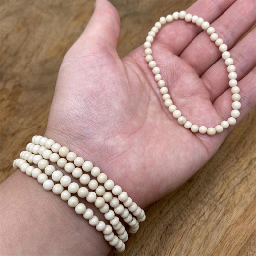 White Fossil Bracelet Gemstone Beads - Natural Crystals Stretchy Bracelets - Calming & Healing Crystal Jewelry - 4mm - Etsy