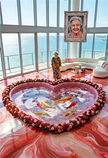 Grandma missed grandpa for valentine so she builds a heart pool. #flooring #viral #pool #epoxy
