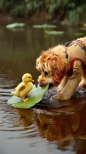 Golden Puppy Saves Stranded Duckling in the Rain! 🥺🦆