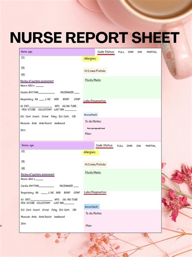 2 Patient Nurse Report Sheet ICU Med-surg Tele Nurse Report Sheet Digital Download - Etsy