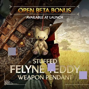 Play the Monster Hunter Wilds Open Beta Test this weekend and receive an adorable Stuffed Felyne Teddy pendant at launch! Add it to your weapon or Seikret and explore the Forbidden Lands with a cuddly companion. #MHWilds | Monster Hunter