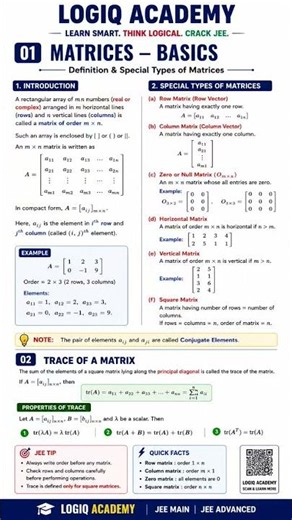 Matrices Basics + Trace in One Shot! 📚 Save for JEE Revision ⚡ | LOGIQ ACADEMY 🎯