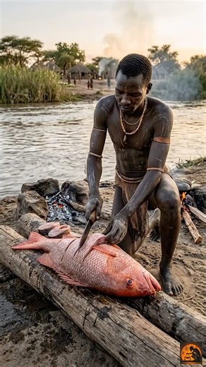 INSANE! Monster Red Snapper Cleaned the Primitive Tribal Way 🔪🔥 #triballife #africa #tribalfood
