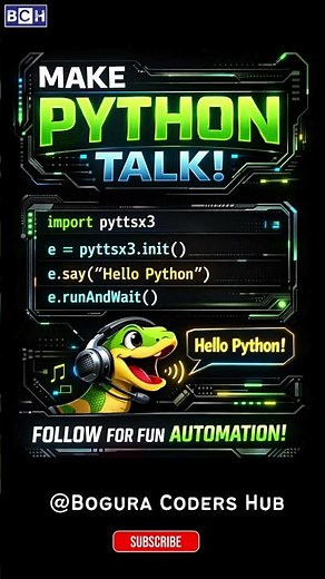 Make Python Talk in 3 Lines 🤖🗣️ | Turn Python Into a Voice Assistant in Seconds! | Build a Talking