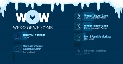 Class is back on Tuesday! Whether you're a new or returning student, the Weeks of Welcome events are a fun way to meet new people, explore campus resources and jump into student life. Join us for WOW from January 5 to 26 for activities, games, live music, food and giveaways. Don’t miss out! There’s something for everyone: https://bit.ly/3JFEDDP | Mount Royal University