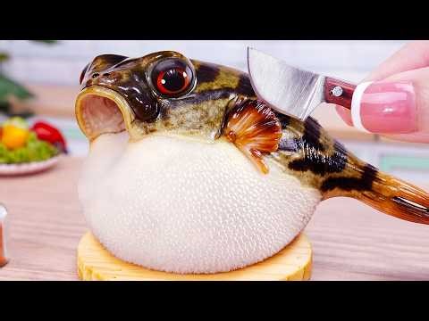 GLOSSY! Luxury Sweet Chili Puffer Fish 🐡🌶️🔥 | ASMR Cooking Mini Food