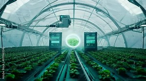 Exploring the futuristic indoor farm with innovative technology and lush greenery in a controlled environment