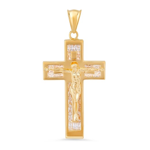 Sterling Silver Yellow Gold Plated Cubic Zirconia Baguette Crucifix Pendant - Etsy