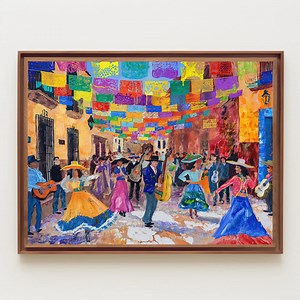 Mexican Street Fiesta Canvas Painting, Cultural Wall Art, Framed Print - Etsy