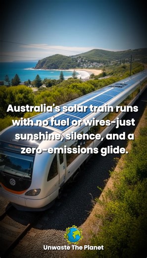 Australia’s Solar Train Is Running on Pure Sunlight — No Fuel, No Wires It’s the first of its kind in the world — and it’s already transporting passengers. Australia has introduced a fully solar-powered train that runs entirely on renewable energy, without using fuel, overhead wires, or emitting any pollution. This lightweight electric train glides quietly through the coastal town of Byron Bay, powered by solar panels installed on its roof and by charging stations located at both ends of the tra