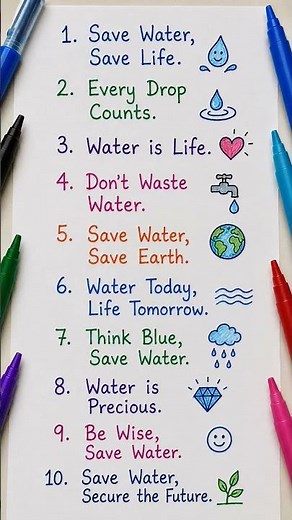 Top 10 Save Water Slogans| Handwritten Water Conservation Slogans|Easy School Project | Poster Ideas