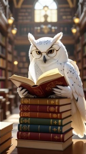 Hedwig in Hogwarts #harrypotter #hogwartslegacy #whiteowl #aivideo #library #cuteanimals