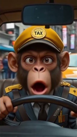In this video. A monkey works like a human or a work in a office or drive taxi.