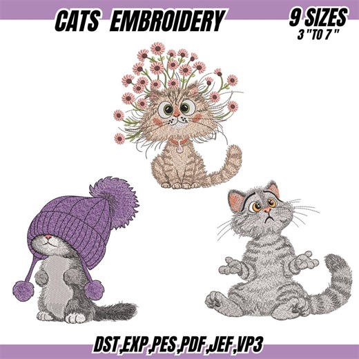 Cute Cats Machine Embroidery Designs Set | Funny Cat Embroidery | 9 Sizes | Instant Download - Etsy
