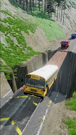 Oil Tanker, Box Truck, School Bus, Dump Truck vs Suspension Bridge #1