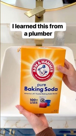 Diy drain cleaning method using baking soda, vinegar, and hot water. #plumber #sink #bathroom