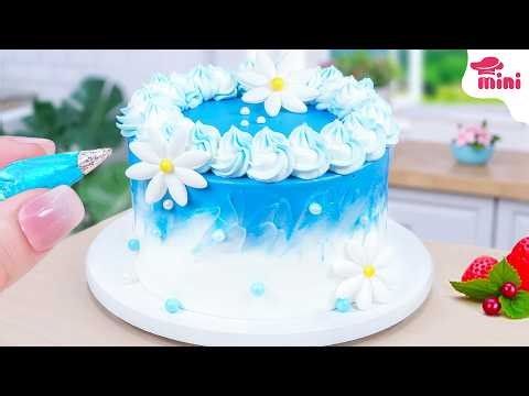 🍰 So Dreamy Mini Blue Ombré Flower Cake Decorating Ideas | Mini Bakery