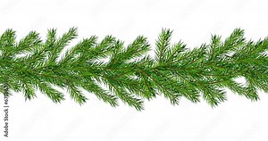Christmas tree garland. Animated Christmas horizontal seamless pattern on white screen. Animation winter xmas illustration. 4K footage video card moving from left to right