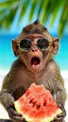Funny Monkey Eating Watermelon 🍉 | Cute & Real Animal Moments 🐒😂#Monkey #FunnyAnimals