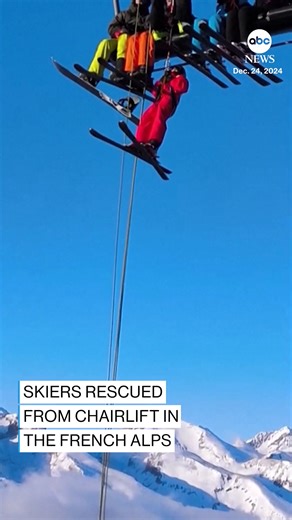 Eyewitness footage captured emergency workers rescuing skiers after an electrical failure caused a chairlift in the French Alps to malfunction on Tuesday, leaving several people stranded. No injuries were reported. https://abcnews.visitlink.me/3unOFr | ABC News
