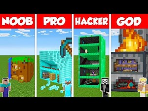 Minecraft Battle: NOOB vs PRO vs HACKER vs GOD: INSIDE BLOCK HOUSE BASE BUILD CHALLENGE / Animation