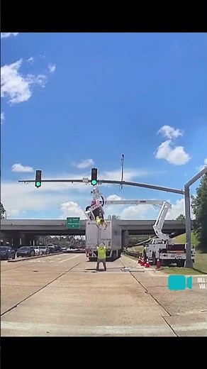 Truck Hits Cherry Picker! 😱 Worker's Wild Fall on Road!