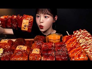 Spicy Rice Paper Buldak with Giant Sausages & Enoki Mushrooms Mukbang ASMR
