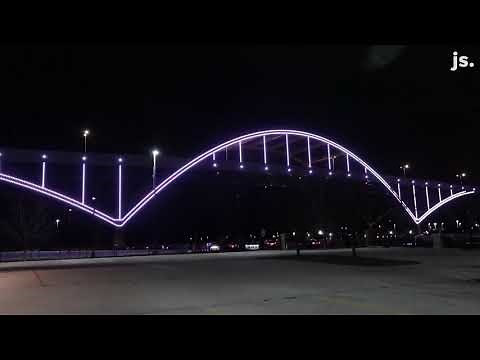 Colorful lights fired up on the Hoan Bridge