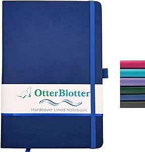 Hardcover Lined Journal Notebook, Medium A5 5.7” x 8.4”, Work Note Book with Index Stickers, 100gsm Thick Paper, Pen Loop, Vegan Leather Journal for Men, Women, Notebooks for Work (Blue)