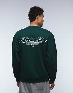 ASOS DESIGN sweatshirt with script text print in green | ASOS