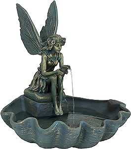Sunnydaze Fairy Shell Outdoor Water Fountain - 30-Inch Waterfall Fountain with Submersible Pump for The Patio, Lawn, or Yard