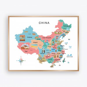 China Illustrated Map Poster With Provinces Capitals and Regions Colorful Political Map Educational Geography Classroom Wall Art - Etsy UK