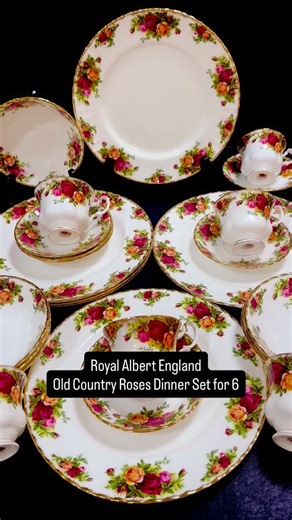 Royal Albert England Old Country Roses Dinner Set Inclusions: 6 Dinner Plates 6 Soup Bowls 6 Cups 6 Saucers Available #royalalbert #oldcountryroses #england #dinnerset #dinnerware #tableware #bonechina #thehouseofcrawford #thocdinnerset | The House of Crawford