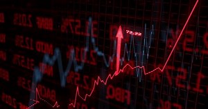 Animation of red financial graphs and data charts displaying market trends. Finance, economy, growth, analytics, investment, statistics