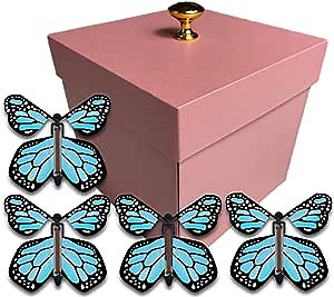 Pink Exploding Butterfly Box with Gender Reveal Flying Butterflies (Blue Monarch Flying Butterfly x 4)