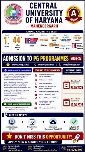 Central University Of Haryana PG Admission 2026 🔥#cuh#centraluniversityofharyana#pgadmission#cuetpg