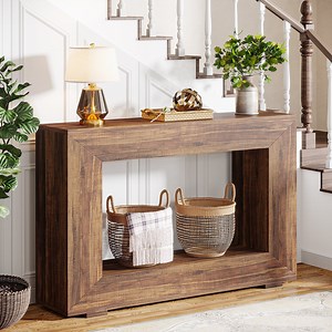Finmind Farmhouse Console Table, 47-Inch Wood Storage Entryway Accent Table, Rustic Brown